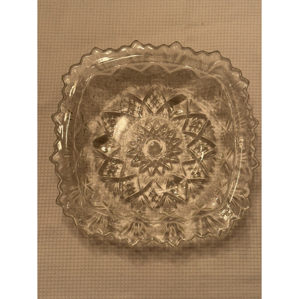 Vtg Pasari‎ Square Glass Candy Dish Pineapple Fan Handled Indonesia 5.5"